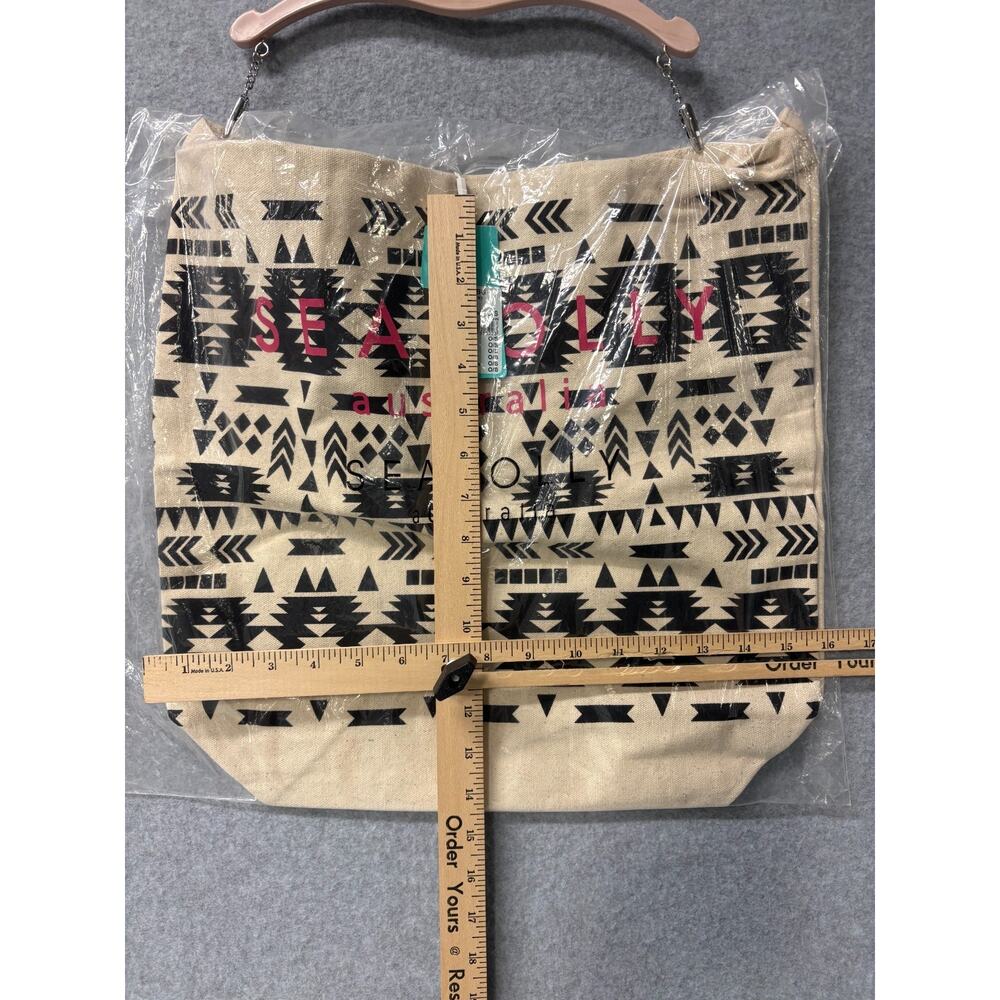 NEW! Seafolly Australia Aztec Canvas Tote Bag Black Beach Travel Carryall NWT - Picture 3 of 5